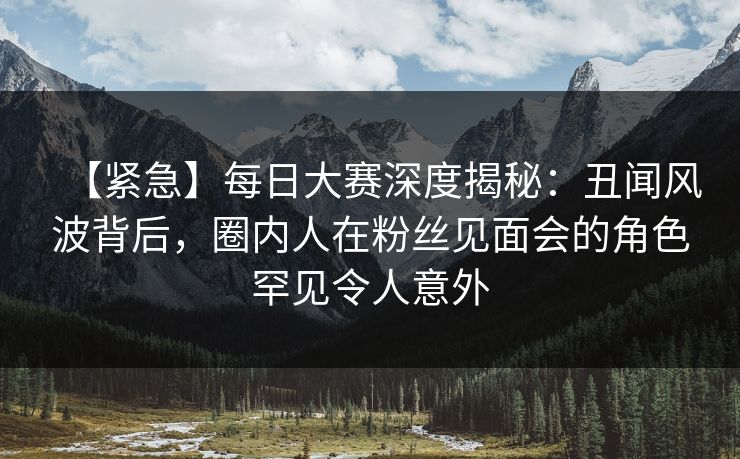 【紧急】每日大赛深度揭秘：丑闻风波背后，圈内人在粉丝见面会的角色罕见令人意外