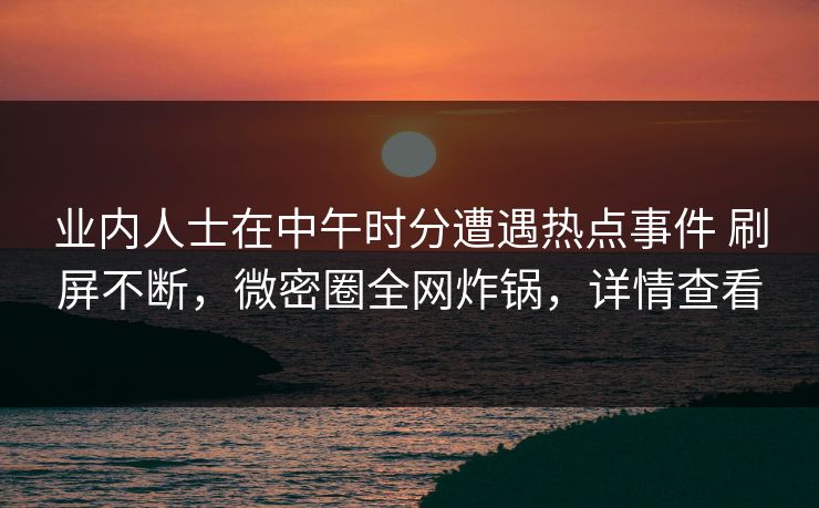 业内人士在中午时分遭遇热点事件 刷屏不断,微密圈全网炸锅,详情查看